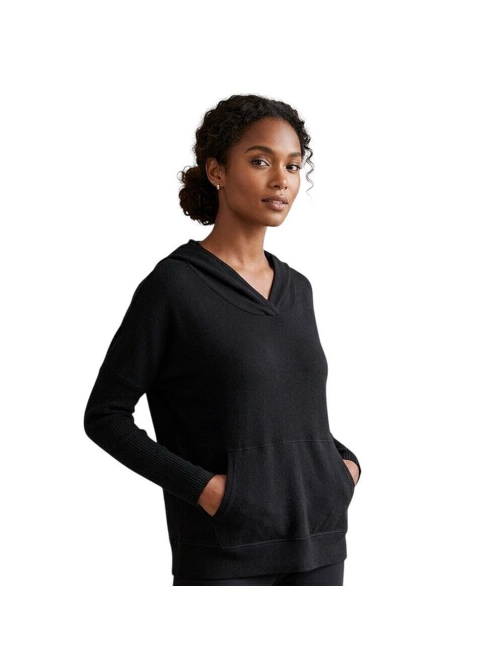 JJ Winks Black Hooded Lounge Top Built-In Bra Cozy Pullover Rare S